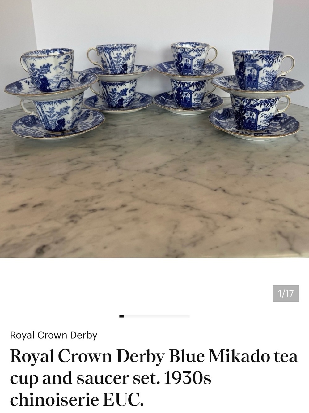 4 Royal Crown Derby Mikado Teacup and Saucer. $75 EACH cup and saucer set